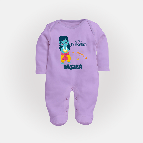 Baby's First Dussehra Sleep Suit | Custom Sleep Suit for Little Devotees - LILAC - New Born (Chest 7.5")