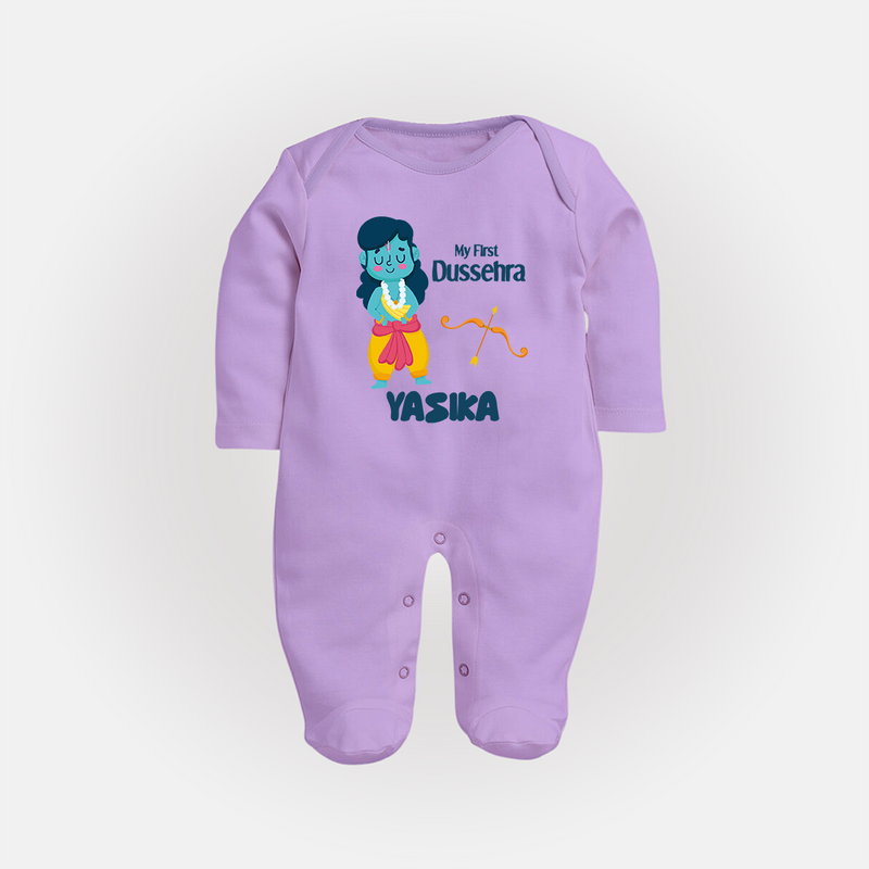 Baby's First Dussehra Sleep Suit | Custom Sleep Suit for Little Devotees - LILAC - New Born (Chest 7.5")