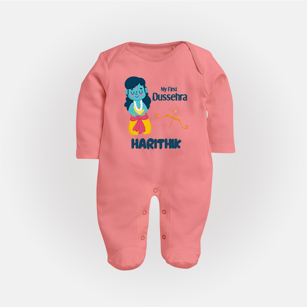 My First Dussehra Divine Princess Bow Full Body Suit - PEACH - New Born (Chest 7.5")