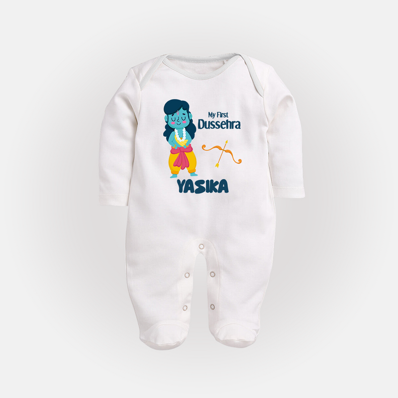Baby's First Dussehra Sleep Suit | Custom Sleep Suit for Little Devotees - WHITE - New Born (Chest 7.5")