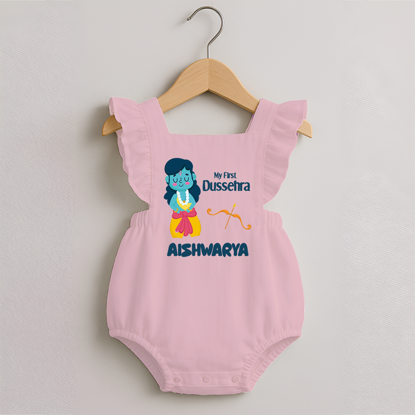 My First Dussehra Divine Princess Bow Romper frock - BABY PINK - 0 - 3 Months Old (Chest 19")