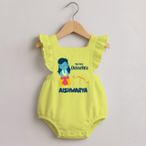 My First Dussehra Divine Princess Bow Romper frock - PASTEL YELLOW - 0 - 3 Months Old (Chest 19")