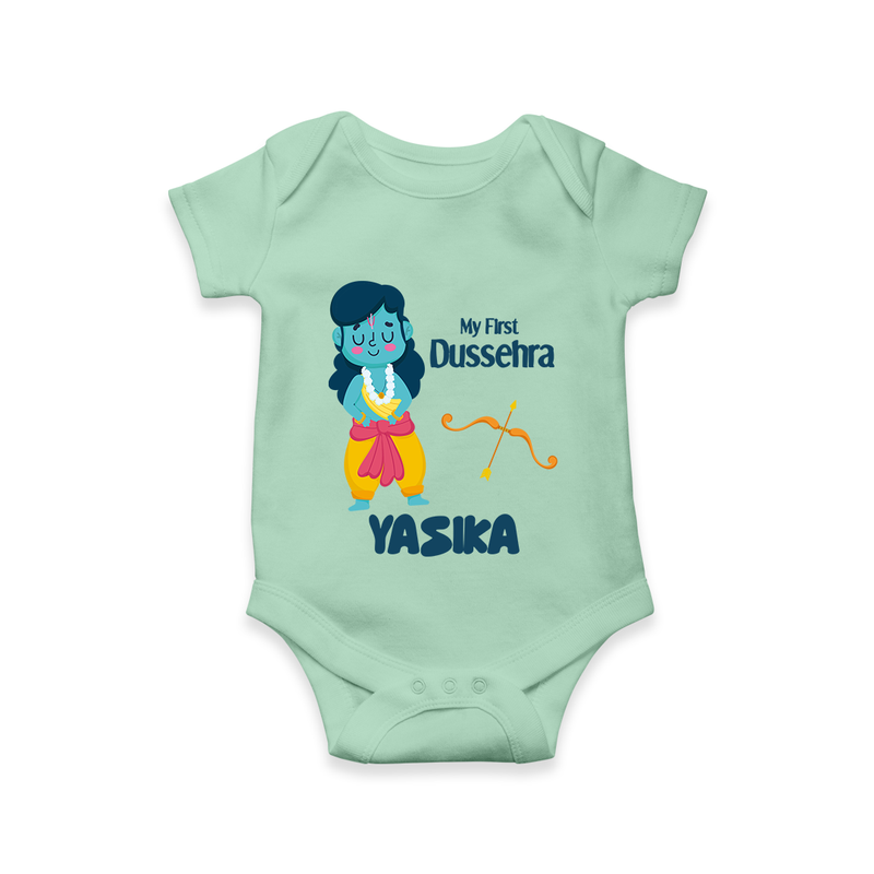 Baby's First Dussehra Romper | Custom Romper for Little Devotees - MINT GREEN - New Born (Chest 14")