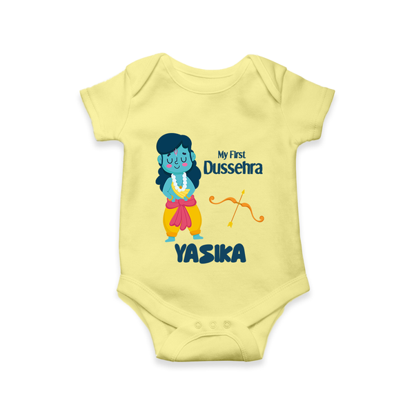 Baby's First Dussehra Romper | Custom Romper for Little Devotees - PASTEL YELLOW - New Born (Chest 14")