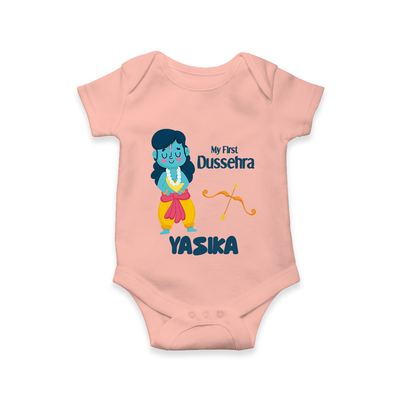 Baby's First Dussehra Romper | Custom Romper for Little Devotees - PEACH - New Born (Chest 14")