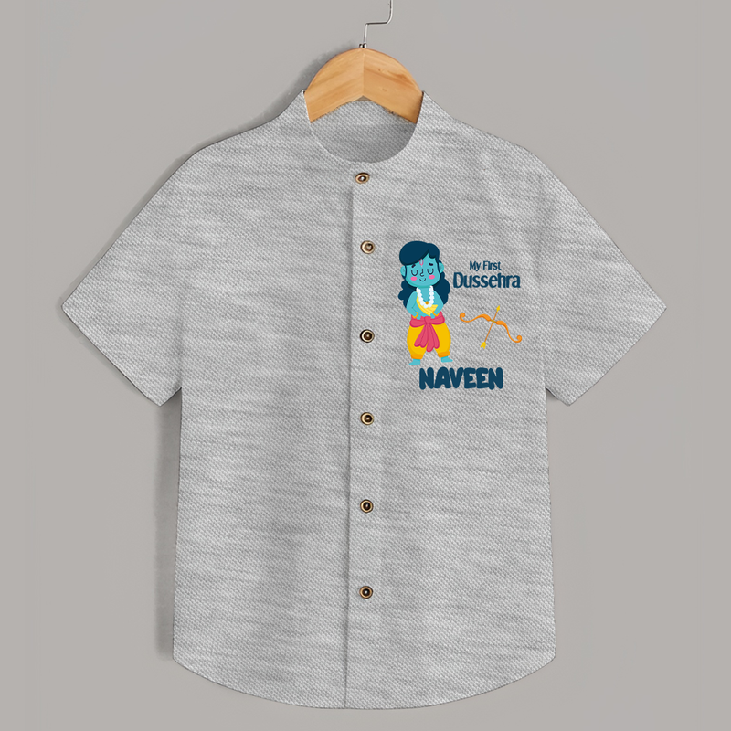 Baby's First Dussehra Shirt | Custom Shirt for Little Devotees - GREY - 0 - 6 Months Old (Chest 23")