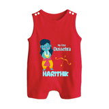 My First Dussehra Divine Princess Bow Button Romper - RED - New Born (Chest 18")
