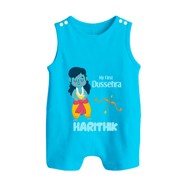 My First Dussehra Divine Princess Bow Button Romper - SKY BLUE - New Born (Chest 18")