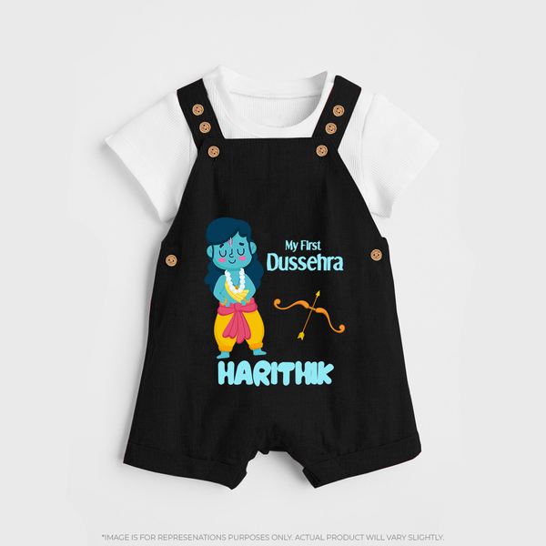 My First Dussehra Divine Princess Bow Dungaree - BLACK - 0 - 5 Months Old (Chest 18")