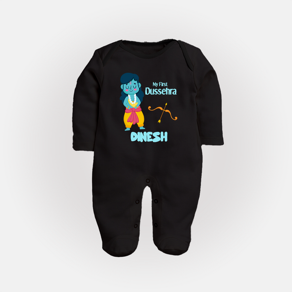 Baby's First Dussehra Sleep Suit | Custom Sleep Suit for Little Devotees - BLACK - New Born (Chest 7.5")