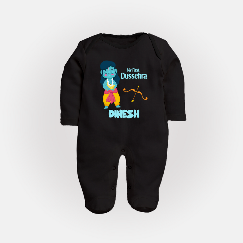 Baby's First Dussehra Sleep Suit | Custom Sleep Suit for Little Devotees - BLACK - New Born (Chest 7.5")