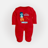 Baby's First Dussehra Sleep Suit | Custom Sleep Suit for Little Devotees - RED - New Born (Chest 7.5")