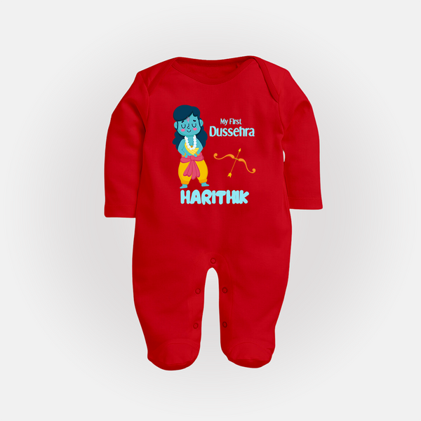 My First Dussehra Divine Princess Bow Full Body Suit - RED - New Born (Chest 7.5")
