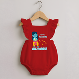 My First Dussehra Divine Princess Bow Romper frock - RED - 0 - 3 Months Old (Chest 19")