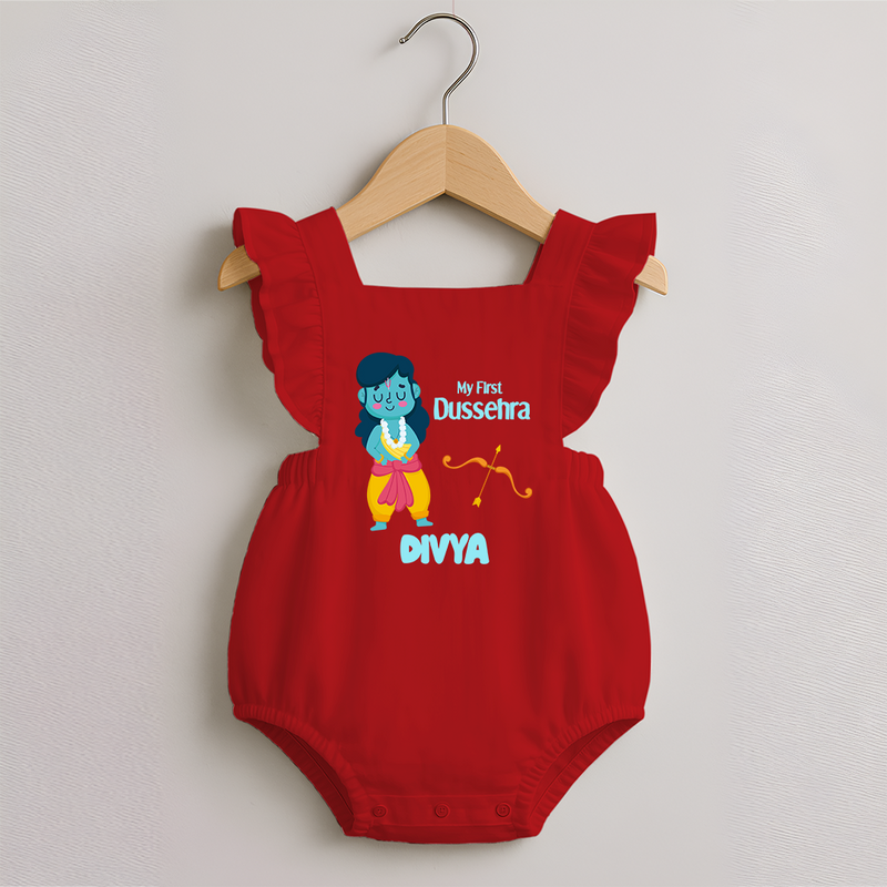 Baby's First Dussehra Romper Frock | Custom Romper Frock for Little Devotees - RED - 0 - 3 Months Old (Chest 19")