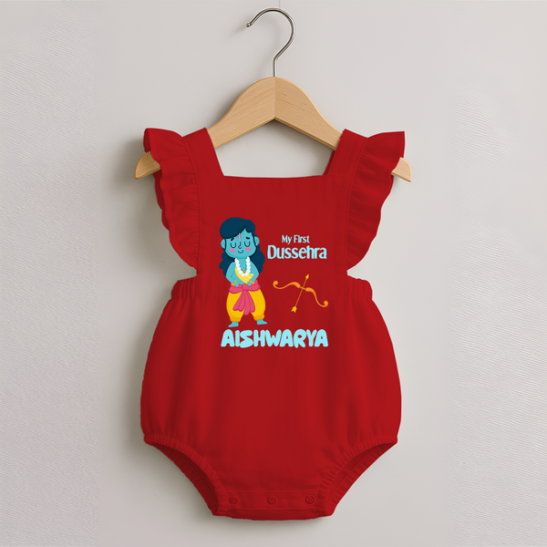 My First Dussehra Divine Princess Bow Romper frock - RED - 0 - 3 Months Old (Chest 19")