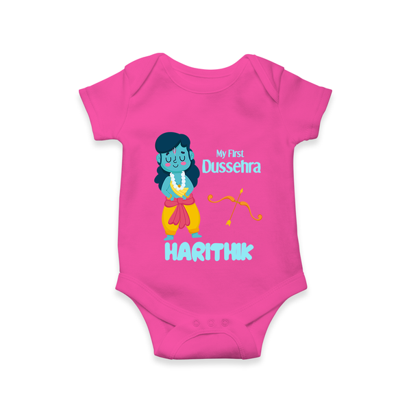 My First Dussehra Divine Princess Bow Romper - HOT PINK - New Born (Chest 14")