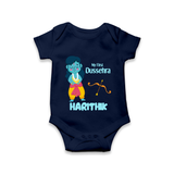 My First Dussehra Divine Princess Bow Romper - NAVY BLUE - New Born (Chest 14")