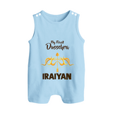 My First Dussehra Golden Arrow Button Romper - BABY BLUE - New Born (Chest 18")