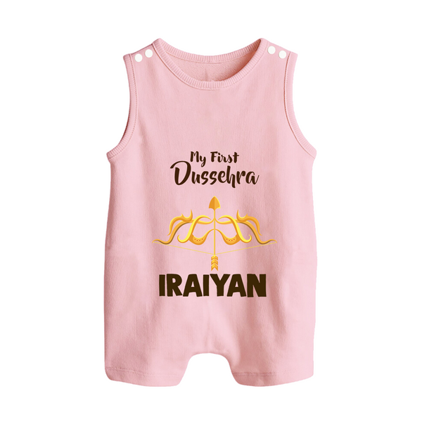 My First Dussehra Golden Arrow Button Romper - BABY PINK - New Born (Chest 18")