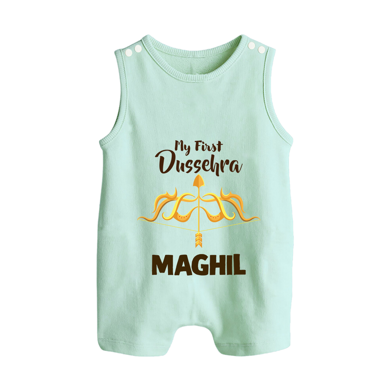 Little Ram Lalla My First Dussehra Romper Suit | Personalized Baby Outfit - MINT GREEN - 0 - 5 Months Old (Chest 18")