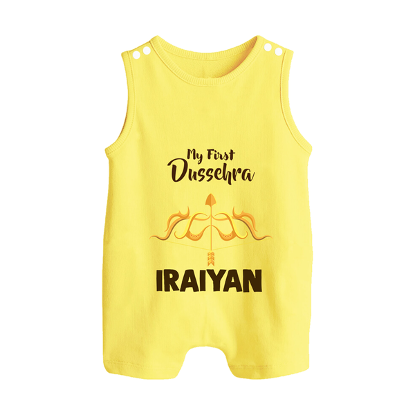 My First Dussehra Golden Arrow Button Romper - PASTEL YELLOW - New Born (Chest 18")
