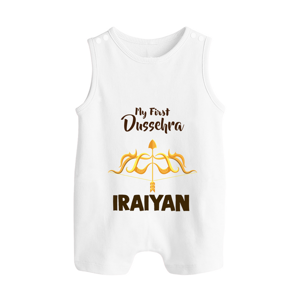 My First Dussehra Golden Arrow Button Romper - WHITE - New Born (Chest 18")