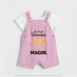 Little Ram Lalla My First Dussehra Dungaree Set | Personalized Baby Outfit - BABY PINK - 0 - 5 Months Old (Chest 18")