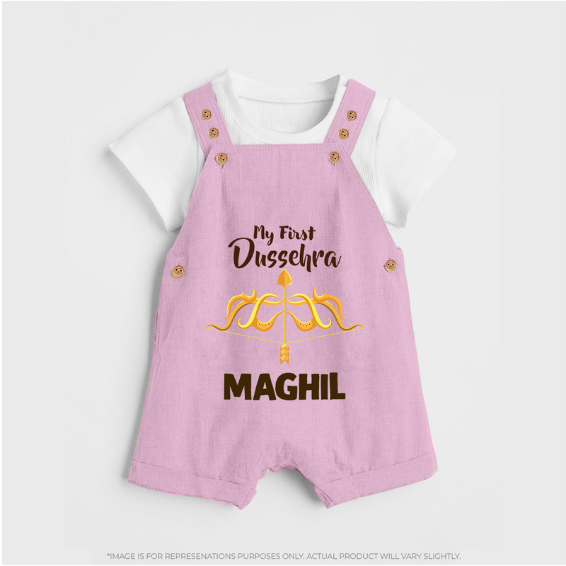 Little Ram Lalla My First Dussehra Dungaree Set | Personalized Baby Outfit - BABY PINK - 0 - 5 Months Old (Chest 18")