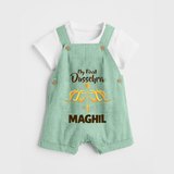 Little Ram Lalla My First Dussehra Dungaree Set | Personalized Baby Outfit - MINT GREEN - 0 - 5 Months Old (Chest 18")