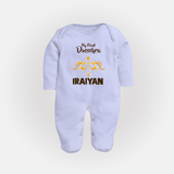 My First Dussehra Golden Arrow Full Body Suit - BABY BLUE - New Born (Chest 7.5")
