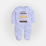 Little Ram Lalla My First Dussehra Sleep Suit | Personalized Baby Outfit - BABY BLUE - New Born (Chest 7.5")