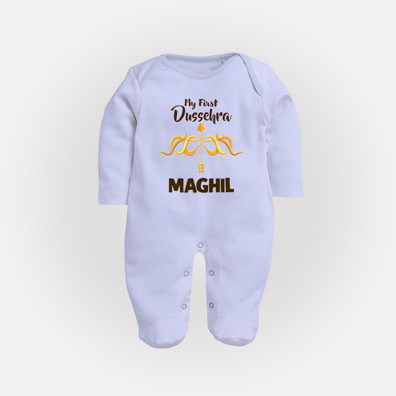 Little Ram Lalla My First Dussehra Sleep Suit | Personalized Baby Outfit - BABY BLUE - New Born (Chest 7.5")