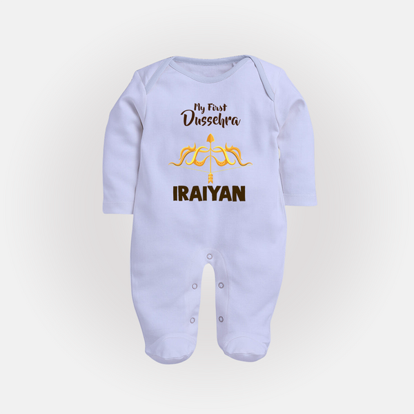 My First Dussehra Golden Arrow Full Body Suit - BABY BLUE - New Born (Chest 7.5")
