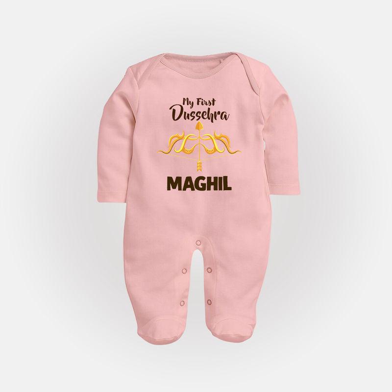 Little Ram Lalla My First Dussehra Sleep Suit | Personalized Baby Outfit - BABY PINK - New Born (Chest 7.5")