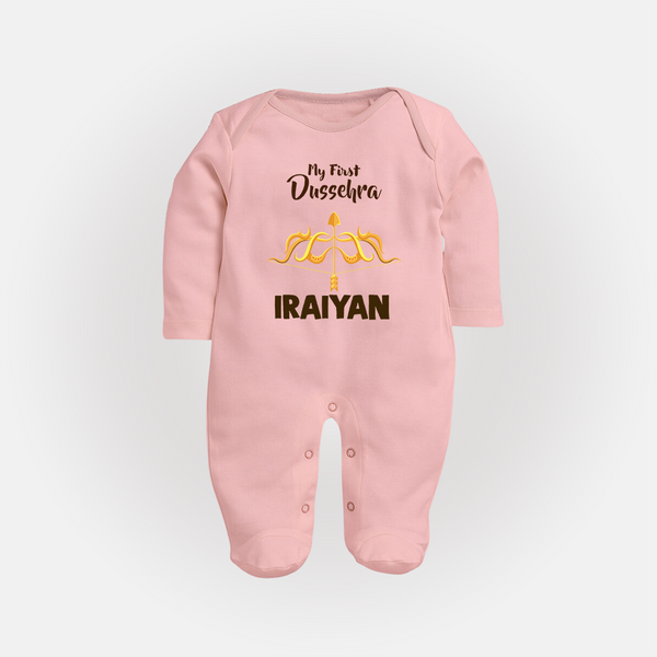 My First Dussehra Golden Arrow Full Body Suit - BABY PINK - New Born (Chest 7.5")