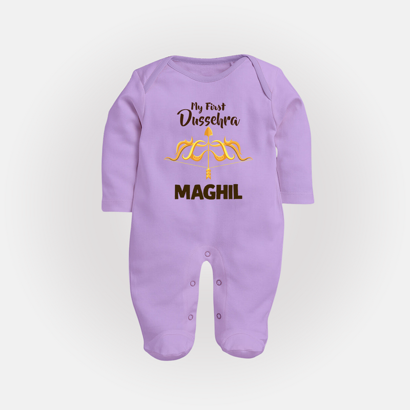 Little Ram Lalla My First Dussehra Sleep Suit | Personalized Baby Outfit - LILAC - New Born (Chest 7.5")