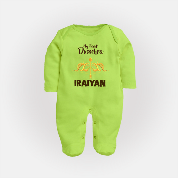 My First Dussehra Golden Arrow Full Body Suit - LIME GREEN - New Born (Chest 7.5")