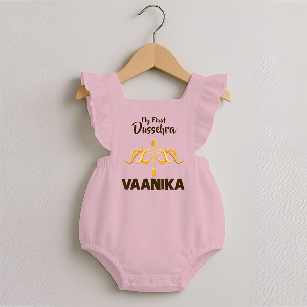 My First Dussehra Golden Arrow Romper frock - BABY PINK - 0 - 3 Months Old (Chest 19")