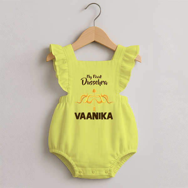 My First Dussehra Golden Arrow Romper frock - PASTEL YELLOW - 0 - 3 Months Old (Chest 19")