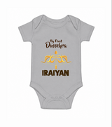 My First Dussehra Golden Arrow Romper - GREY - New Born (Chest 14")