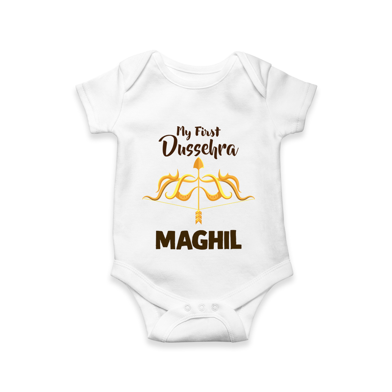 Little Ram Lalla My First Dussehra Romper | Personalized Baby Outfit - WHITE - New Born (Chest 14")