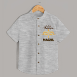 Little Ram Lalla My First Dussehra Shirt | Personalized Baby Outfit - GREY - 0 - 6 Months Old (Chest 23")