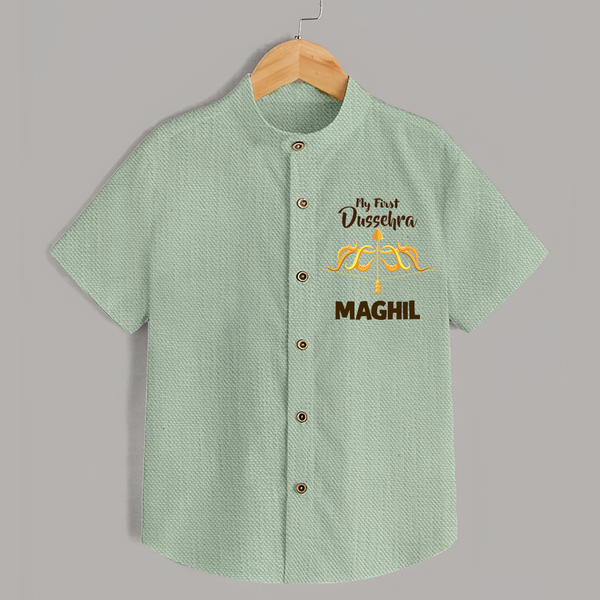 Little Ram Lalla My First Dussehra Shirt | Personalized Baby Outfit - MINT GREEN - 0 - 6 Months Old (Chest 23")