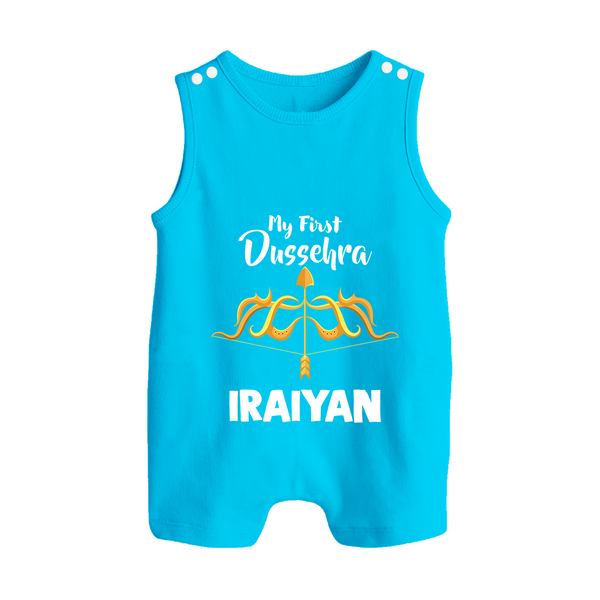 My First Dussehra Golden Arrow Button Romper - SKY BLUE - New Born (Chest 18")
