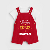 My First Dussehra Golden Arrow Dungaree - RED - 0 - 5 Months Old (Chest 18")