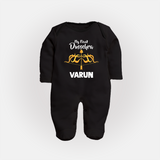 Little Ram Lalla My First Dussehra Sleep Suit | Personalized Baby Outfit - BLACK - New Born (Chest 7.5")