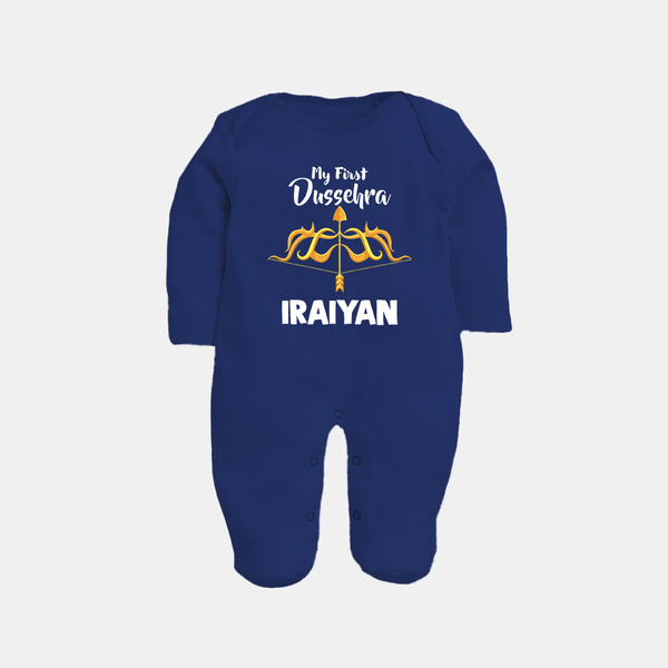 My First Dussehra Golden Arrow Full Body Suit - NAVY BLUE - New Born (Chest 7.5")