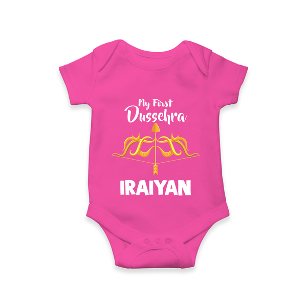 My First Dussehra Golden Arrow Romper - HOT PINK - New Born (Chest 14")