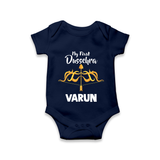 Little Ram Lalla My First Dussehra Romper | Personalized Baby Outfit - NAVY BLUE - New Born (Chest 14")